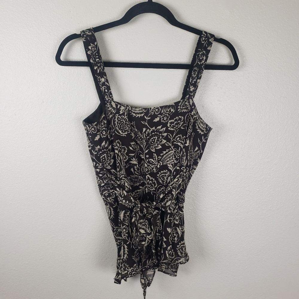 Women's Ann Taylor Brown Chiffon Floral Ruched Business Casual Attire Size 02 - Picture 7 of 11